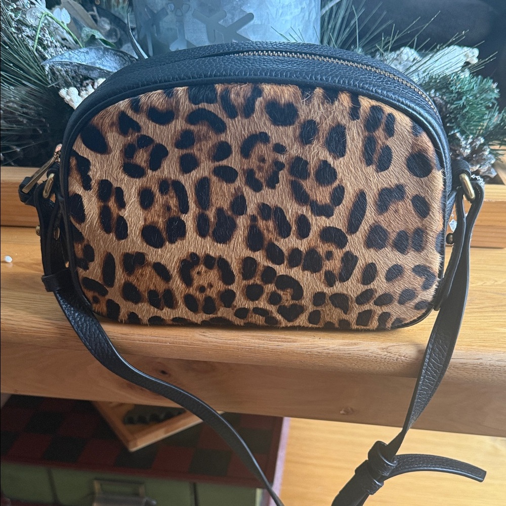 J Crew Leopard calf hair Crossbody Bag
